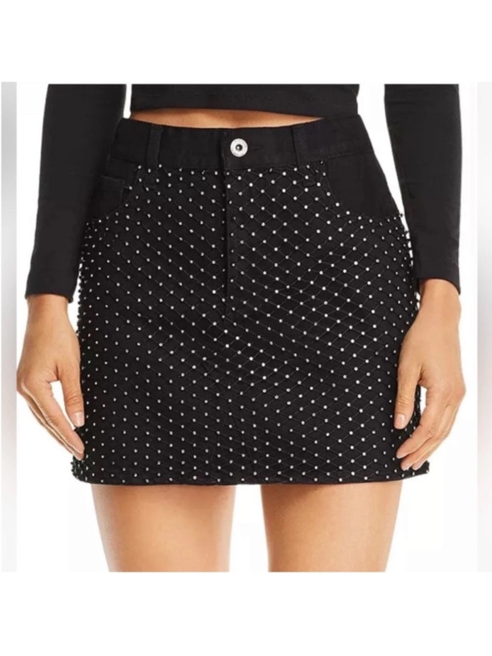 NEW Pistola Black Ryder Embellished Rhinestone Studs Mini Skirt Night Out Size 4